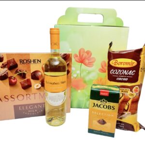 Pachet cadou AtelierPerfection M&A pachet festiv Gold cu vin Cramele Recas Feteasca Regala si Boromir cozonac cu cacao si alte surprize